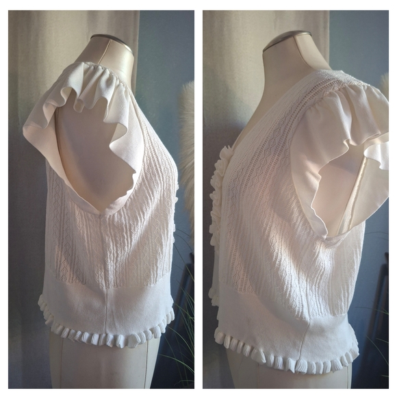 Express White Ruffled Women's Knit Top Sz XL - Picture 5 of 10